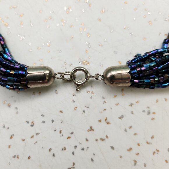 *New Low Price* Multi Strand Beaded Necklace Rainbow Black & Blue - Picture 6 of 9